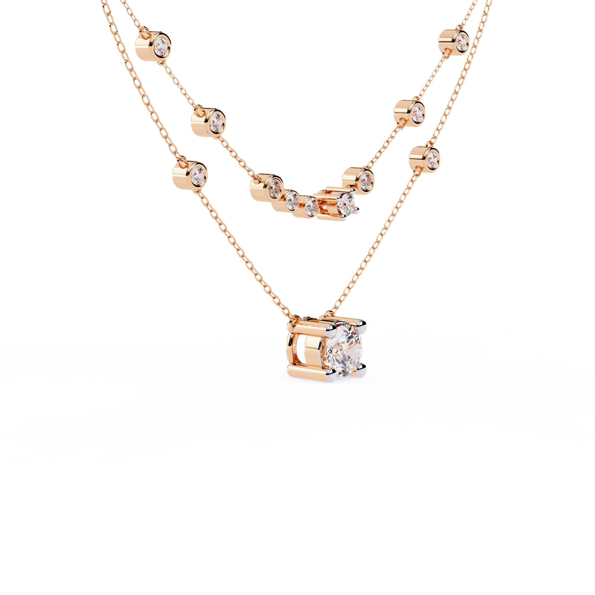 Double Layer Diamond Necklace with Lab Grown Round Solitaire Necklace - image 4