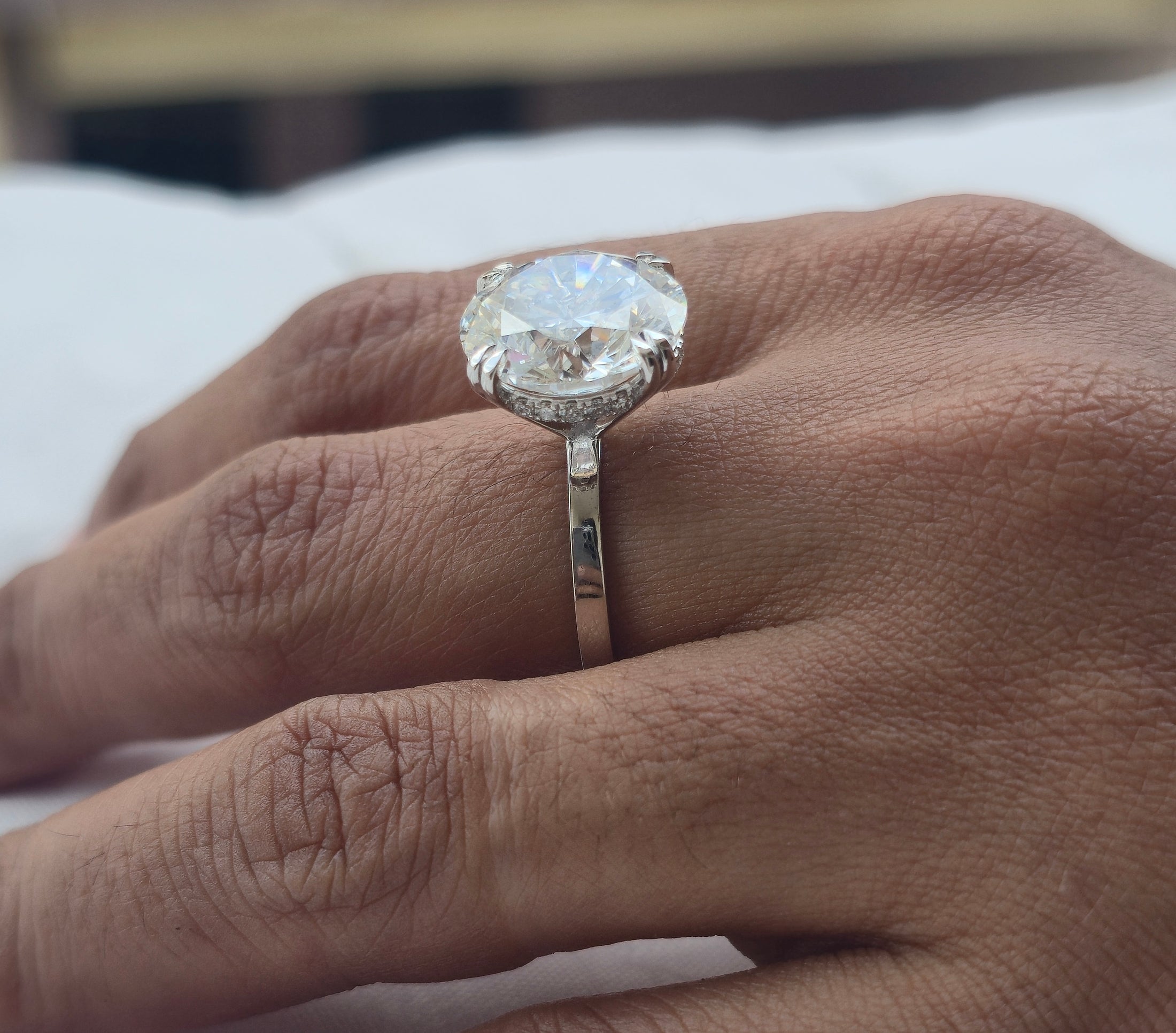 8.00ct Brilliant Round Lab Grown Stone 8 Prongs Crown With Hidden Halo 10kt White Gold Ring - image 5